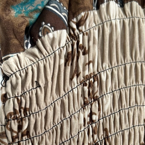 Boho Style Beige Brown Turquoise Blue Maxi Dress Lace Long Flowy Beach Vacation - Picture 15 of 16